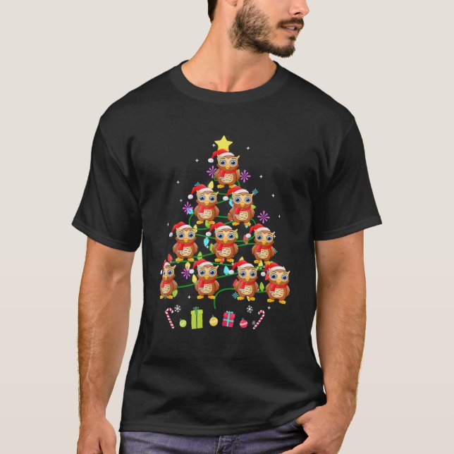 Funny Owl Christmas Tree Color Led Light T-Shirt (Vorderseite)