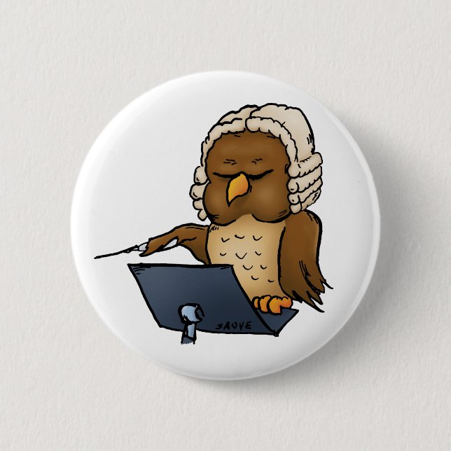 Funny Owl Conductor Cartoon Button (Vorderseite)