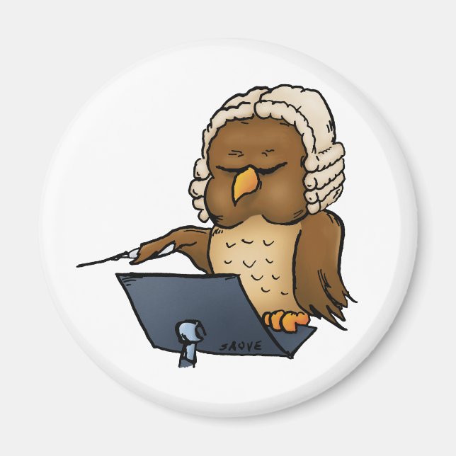 Funny Owl Conductor Cartoon Magnet (Vorne)