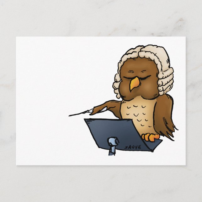Funny Owl Conductor Cartoon Postkarte (Vorderseite)