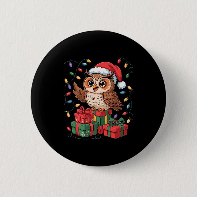 Funny Owl Santa Hat Animals Lovers Ugly Christmas  Button (Vorderseite)