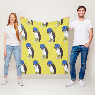Funny owl with sneakers in a yellow background fleecedecke