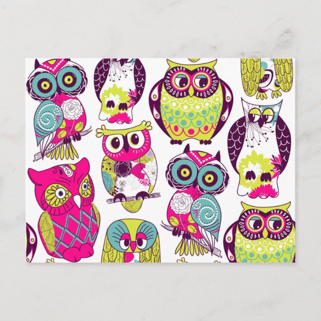 Funny owls pattern postkarte (Vorderseite)
