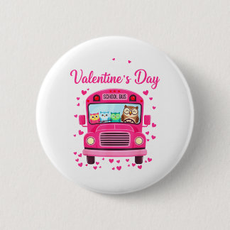 Funny owls school bus driver happy valentines day button