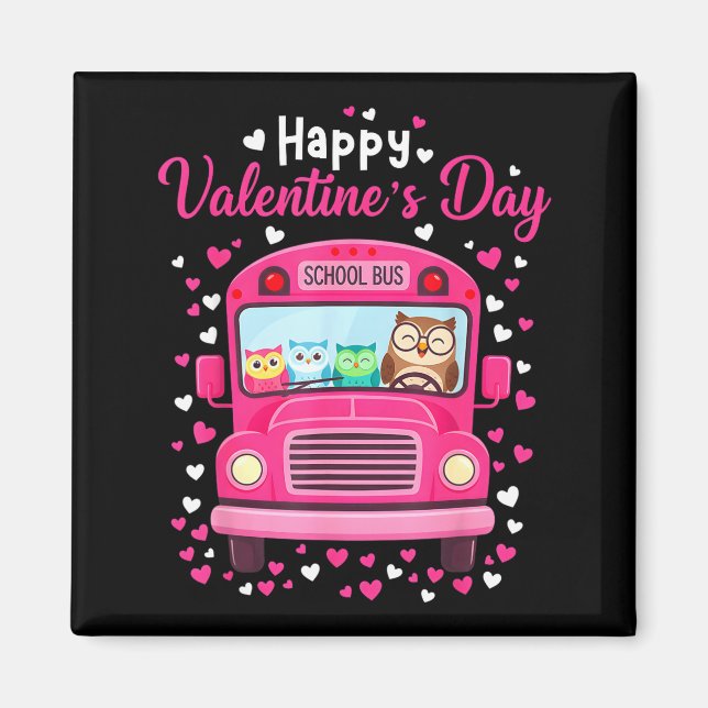 Funny owls school bus driver happy valentines day magnet (Vorne)