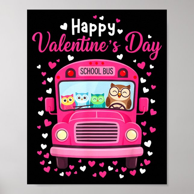 Funny Owls School Bus Driver Happy Valentines Day  Poster (Vorne)