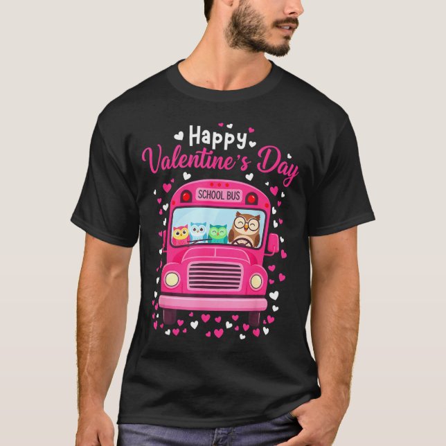 Funny Owls School Bus Driver Happy Valentines Day  T-Shirt (Vorderseite)