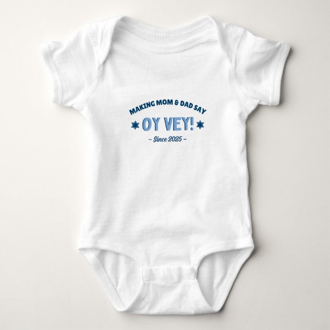 Funny "Oy Vey" Niedlicher Blaujüdischer Baby Strampler (Vorderseite)