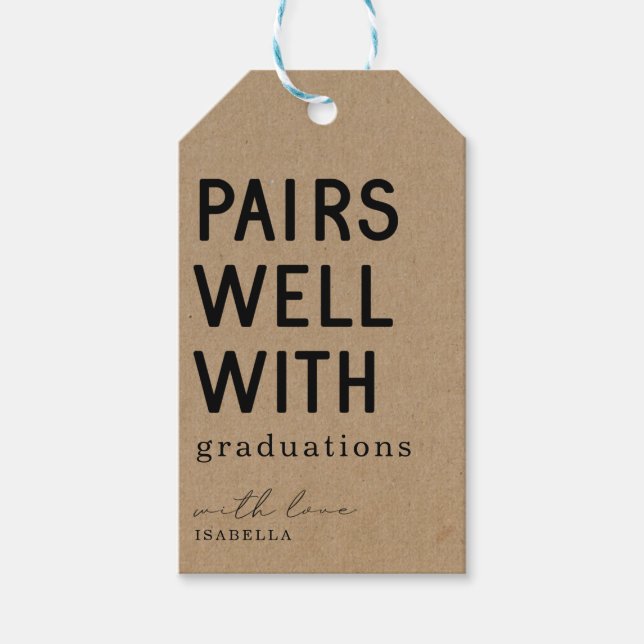 Funny Pairs Gut mit Abschlüssen Wein Geschenkanhänger (Vorderseite)