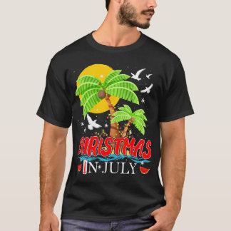 Funny Palm Tree & Lights Weihnachten im Juli Somme T-Shirt