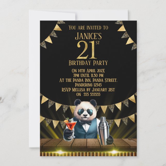 Funny Panda 21st Birthday Party Invitation Einladung (Vorderseite)
