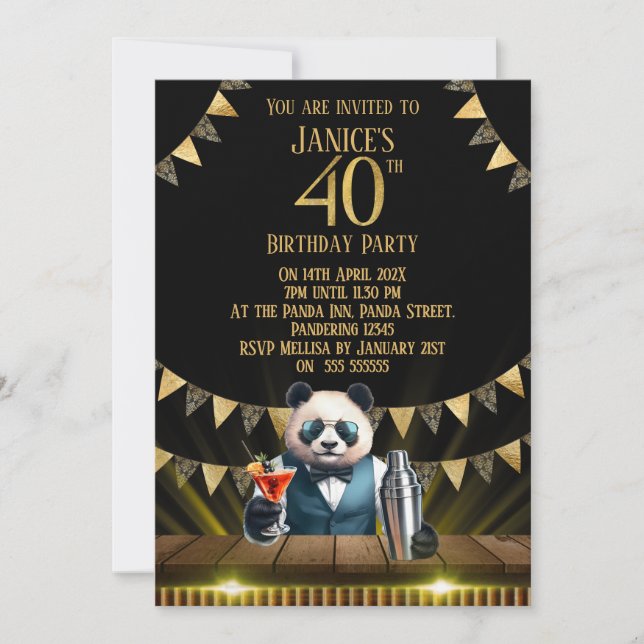 Funny Panda 40th Birthday Party Invitation Einladung (Vorderseite)