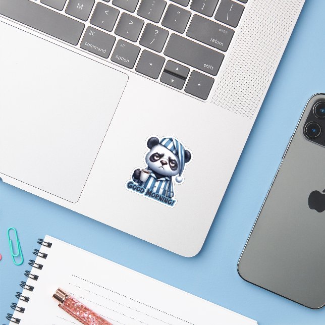 Funny Panda Bärenaufkleber, Panda Sticker (Laptop mit iPhone)