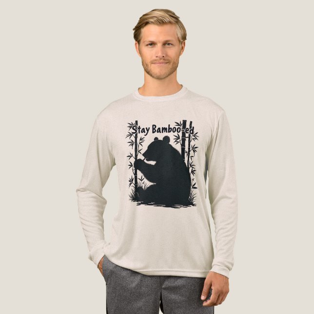 Funny Panda Bear Bamboo Pun Silhouette Black White Tri-Blend Shirt (Volle Vorderseite)