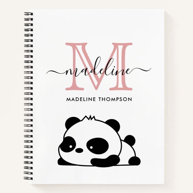 Funny Panda Blink Pink Schwarz-weiße Monogramm-Skr Notizbuch (Vorderseite)