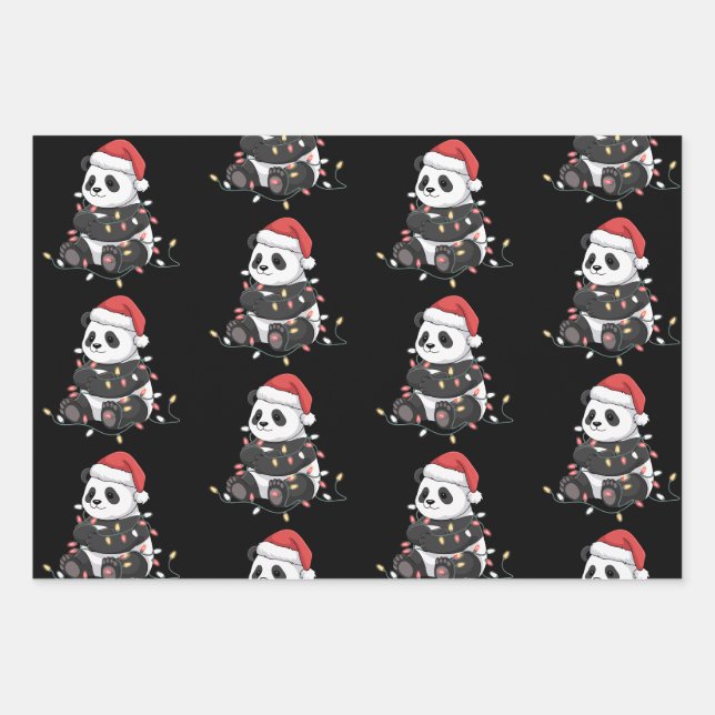 Funny Panda Christmas Animal Lights Lover Geschenkpapier Set (Vorderseite)