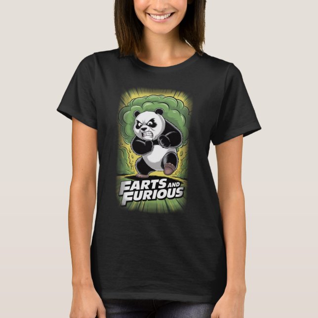 Funny Panda Design about Farting on a Black T-Shirt (Vorderseite)