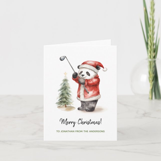 Funny Panda Golf - Weihnachtsfest Karte (Vorderseite)