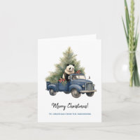 Funny Panda in Blue Retro Truck Xmas