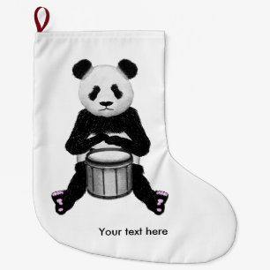 Funny Panda spielt Trommeln Großer Weihnachtsstrumpf