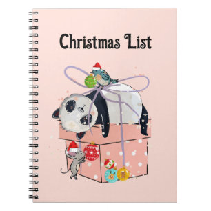 Funny Panda, Weihnachts-Liste Spiral-Notebook Notizblock