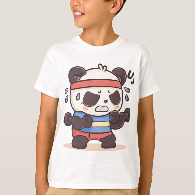 Funny Panda Workout Versage Cartoon Art T-Shirt (Vorderseite)