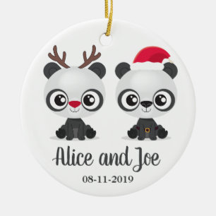 Funny Pandas custom names and date Keramik Ornament