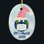 Funny Pandemic Christmas Oy to the World! Foto Keramik Ornament<br><div class="desc">This humorous holiday ornament is designed with a pandemic Christmas in mind. It feys hat Design With the planet earth wearing a face mask and Santa Hat. The Caption Reads: OY! to the World! 2020. The back has space for your foto with a short note or signatur. Great way to...</div>