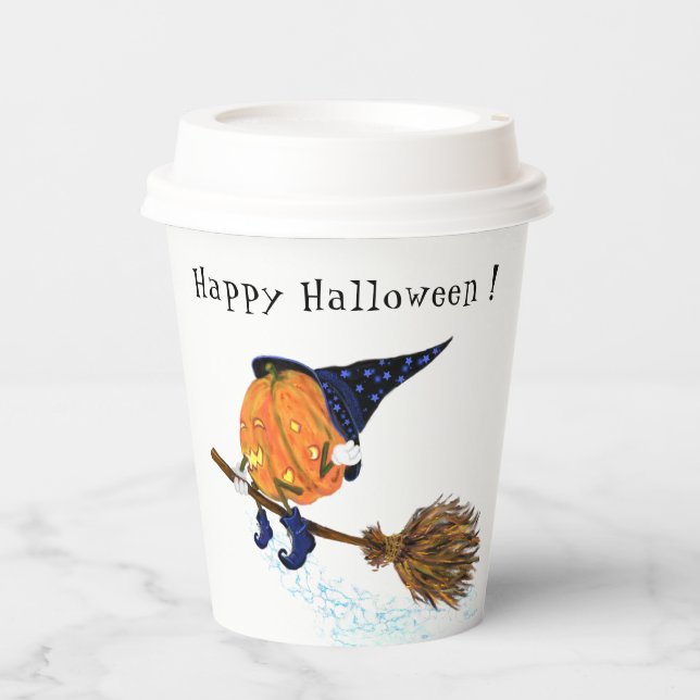 Funny Paper Cups Halloween Hexenkürbis Flying Pappbecher (Vorderseite)
