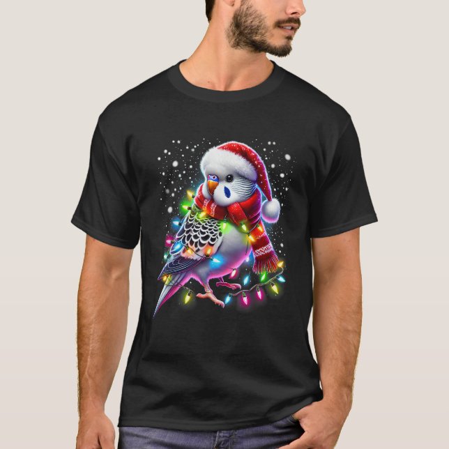 Funny Parakeet Christmas Tree Lights Xmas Parrot L T-Shirt (Vorderseite)