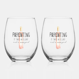 Funny Parent Village and Vineyard Zitat Weinglas Ohne Stiel