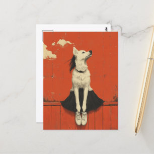 Funny Part Dog Teil Human Sitting on Fence Postkarte