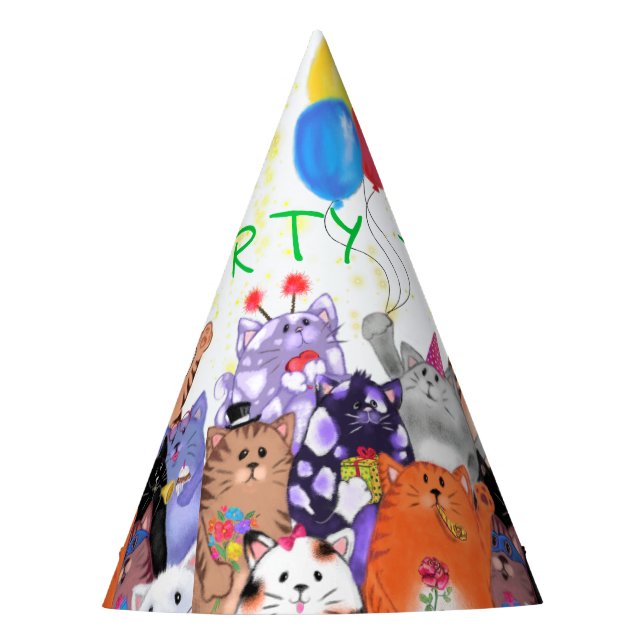 Funny Party Hat mit Happy Cat Party - Benutzerdefi Partyhütchen (Vorderseite)