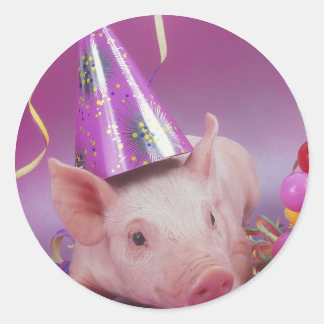 Funny Party Pig Runder Aufkleber (Vorderseite)