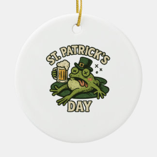 Funny Passed Out St. Patrick's Day Frog Vintage Keramik Ornament
