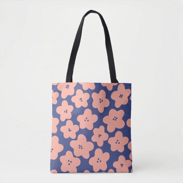 Funny pastel orange flowers on bright blue backgro tasche (Vorderseite)