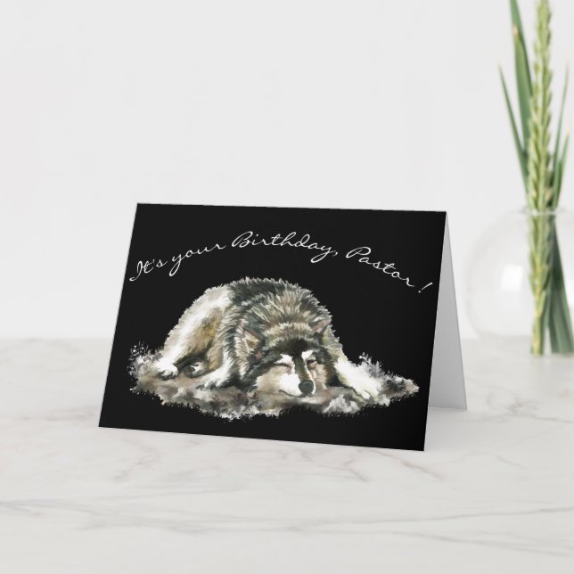 Funny Pastor Birthday Tired Napping Husky Dog Karte (Vorderseite)