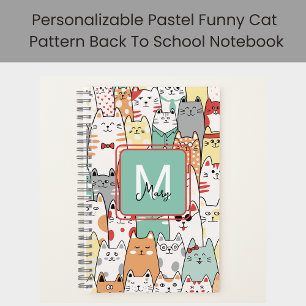 Funny Pastor Cats Back to School Monogram Name on Notizbuch