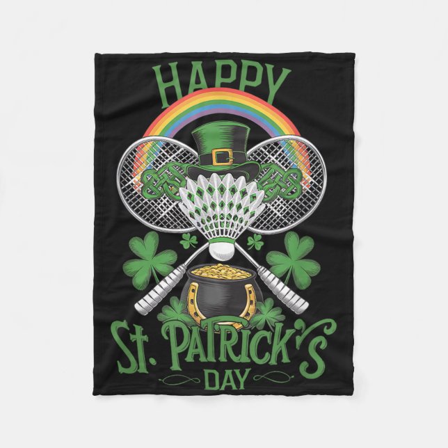 Funny Patricks Day Badminton Costume Four-leaf Clo Fleecedecke (Vorderseite)