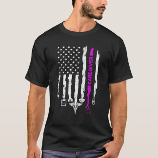 Funny Patriotic Caregiver Nurse USA Flag 4. Ju T-Shirt