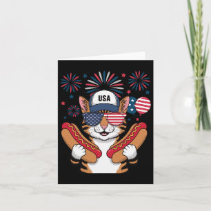Funny Patriotic Cat Hotdog American Usa Flag 4th O Karte