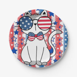 Funny Patriotic Cat Paper Plate Pappteller