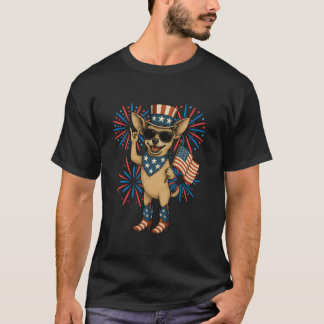 Funny Patriotic Chihuahua USA Flag Boots 4. Juli T-Shirt