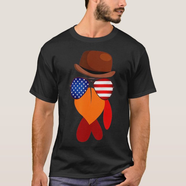 Funny Patriotic Glasses Turkey Face Bow Krawatte T T-Shirt (Vorderseite)