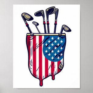 Funny Patriotic Golf Pocket USA Flag 4 O Poster