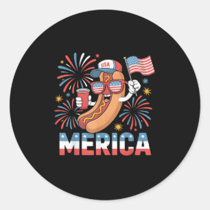 Funny Patriotic Hotdog Merica Style 4. Juli Bb Runder Aufkleber