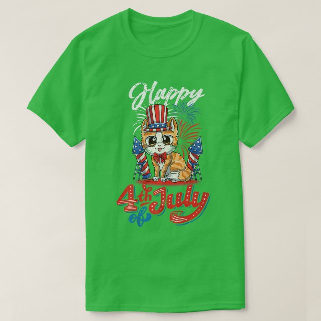 Funny Patriotic Katze Happy 4. Juli Unabhängigkeit T-Shirt (Design vorne)
