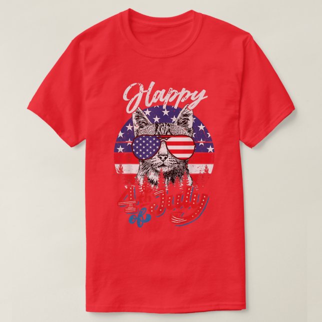 Funny Patriotic Katze Happy 4. Juli Unabhängigkeit T-Shirt (Design vorne)