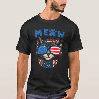 Funny Patriotic Meow Cat 4. july T-Shirt