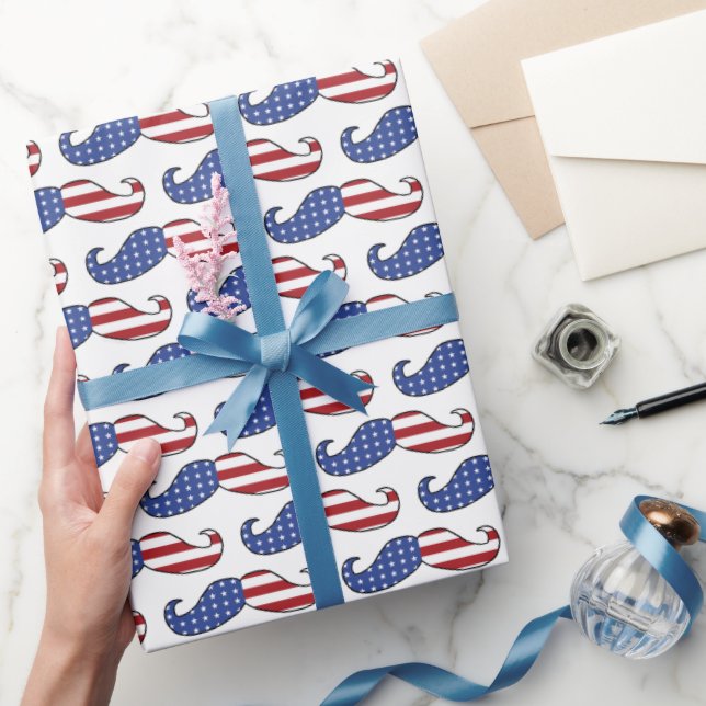 Funny Patriotic Mustache Pattern Geschenkpapier (Schenken)